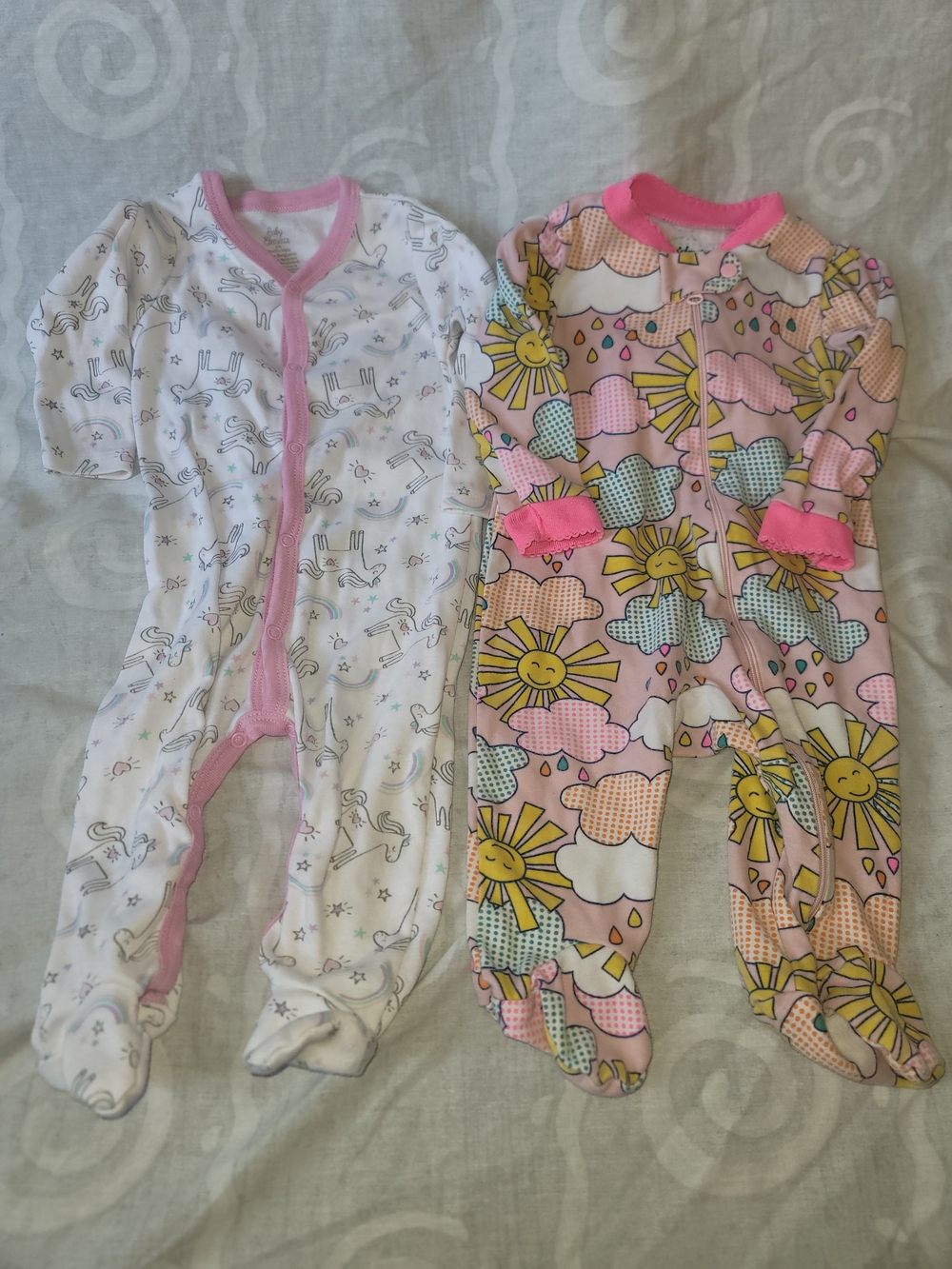 Element Baby Footed One-Piece Pajama Set in White and Pink Sun Print